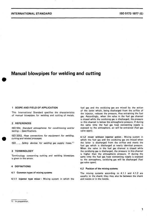 ISO 5172:1977 - Manual blowpipes for welding and cutting