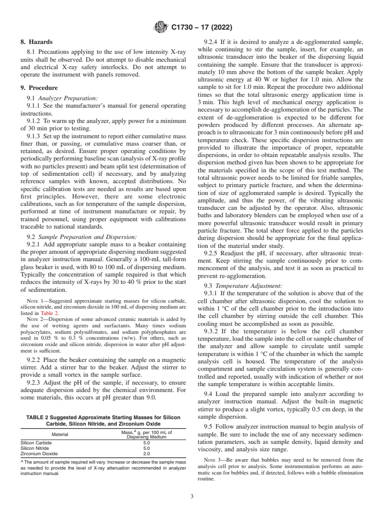 ASTM C1730-17(2022) - Standard Test Method for Particle Size Distribution of Advanced Ceramics by X-Ray Monitoring  of Gravity Sedimentation