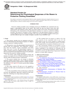 ASTM F2668-16(2022) ASTM F2668-16(2022) - Standard Practice for Determining the Physiological Responses of the Wearer to Protective Clothing Ensembles - Page 1 preview
