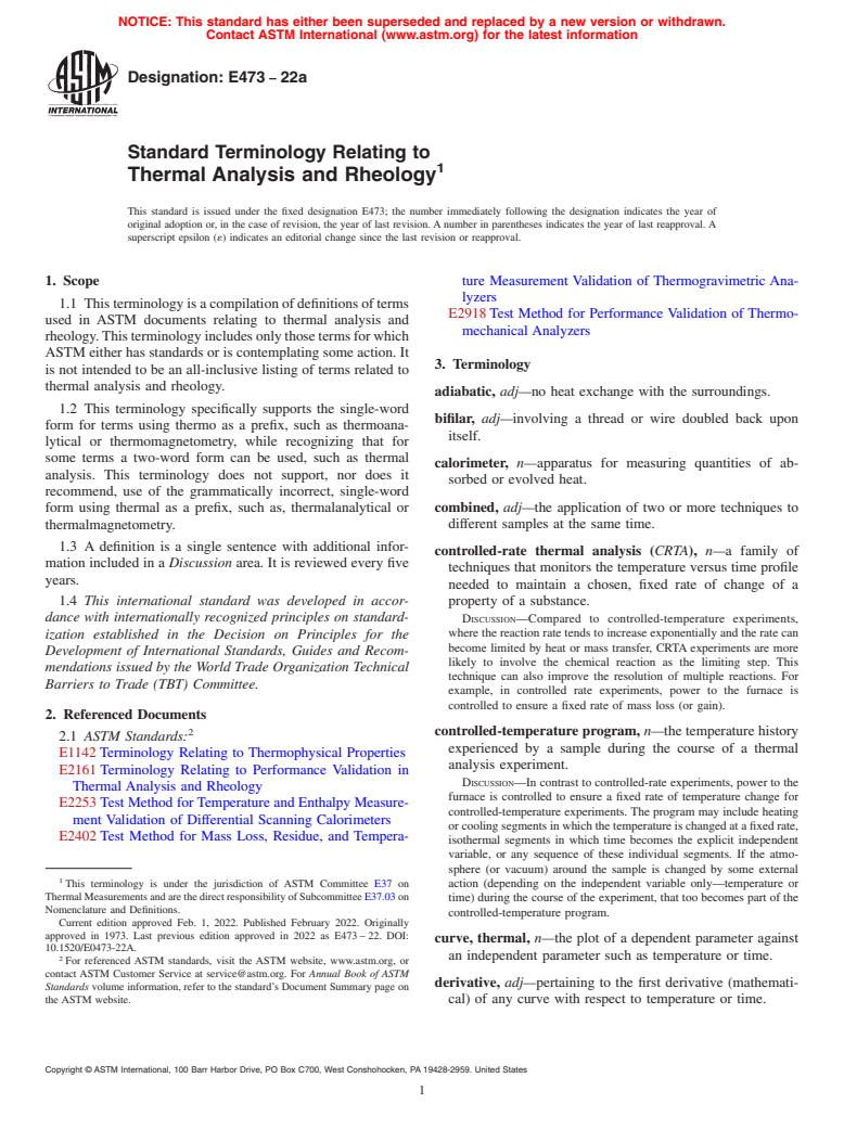 ASTM E473-22a - Standard Terminology Relating to  Thermal Analysis and Rheology