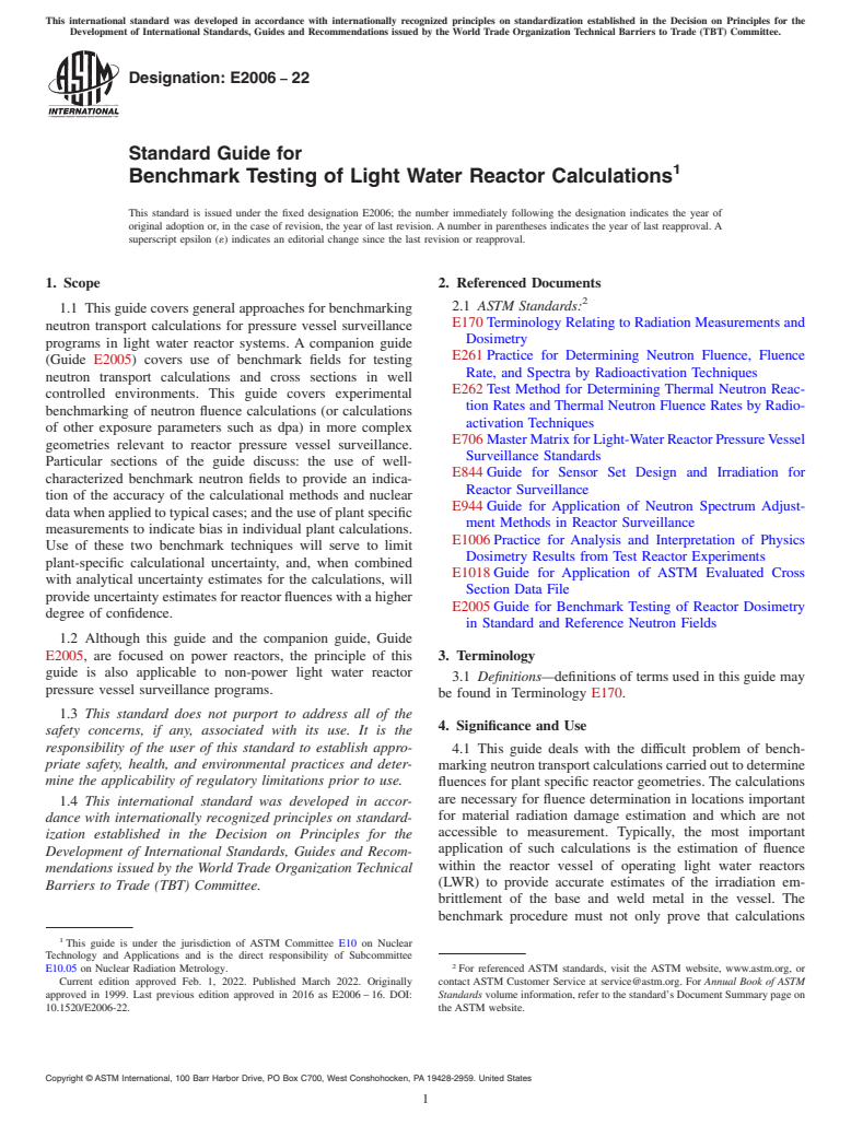 ASTM E2006-22 - Standard Guide for  Benchmark Testing of Light Water Reactor Calculations