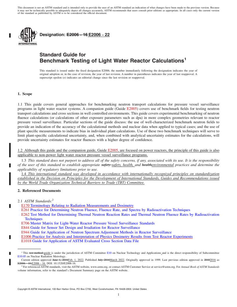 REDLINE ASTM E2006-22 - Standard Guide for  Benchmark Testing of Light Water Reactor Calculations