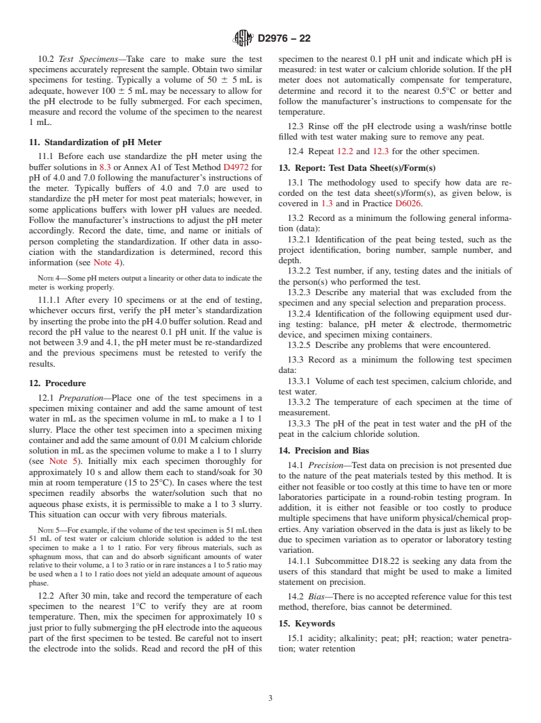 ASTM D2976-22 - Standard Test Method for  pH of Peat Materials