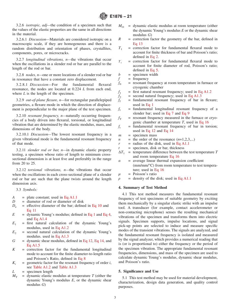 ASTM E1876-21 - Standard Test Method for  Dynamic Young's Modulus, Shear Modulus, and Poisson's Ratio  by Impulse Excitation of Vibration