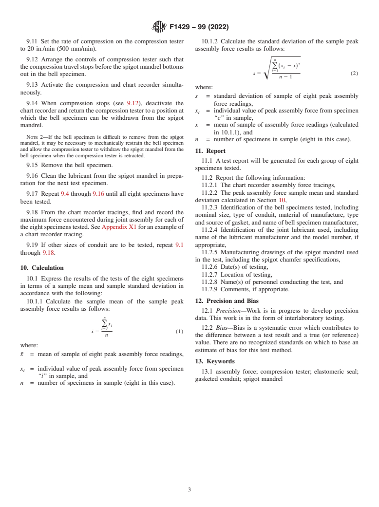 ASTM F1429-99(2022) - Standard Test Method for  Assembly Force of Plastic Underground Conduit Joints That Use  Flexible Elastomeric Seals Located in the Bell