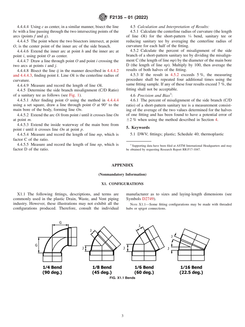 ASTM F2135-01(2022) - Standard Specification for Molded Drain, Waste, and Vent (DWV) Short-Pattern Plastic Fittings