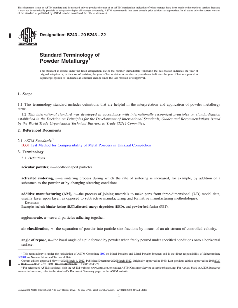 REDLINE ASTM B243-22 - Standard Terminology of  Powder Metallurgy