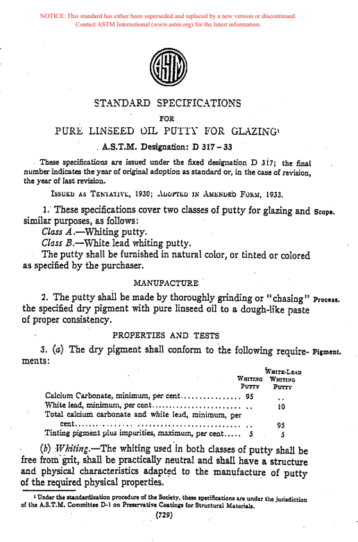 ASTM D317-33 - Specification for Oil Putty for Glazing (Withdrawn 1955)