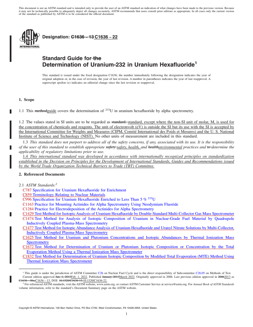 REDLINE ASTM C1636-22 - Standard Guide for Determination of Uranium-232 in Uranium Hexafluoride
