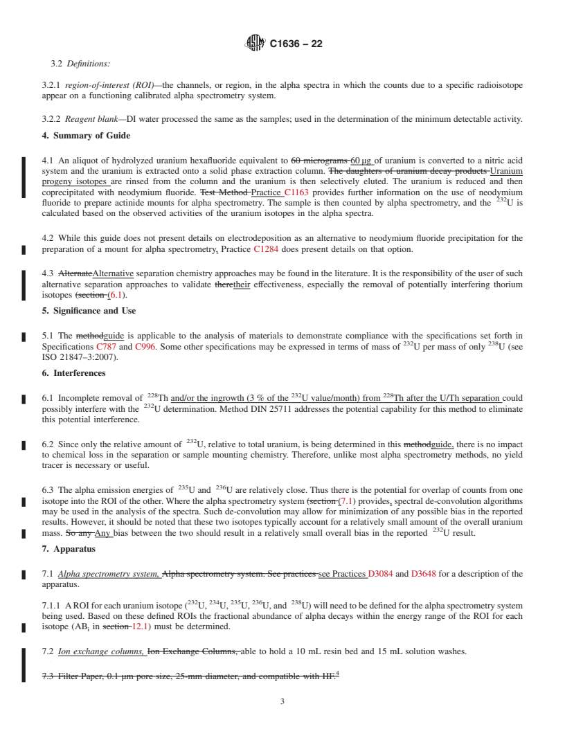 REDLINE ASTM C1636-22 - Standard Guide for Determination of Uranium-232 in Uranium Hexafluoride