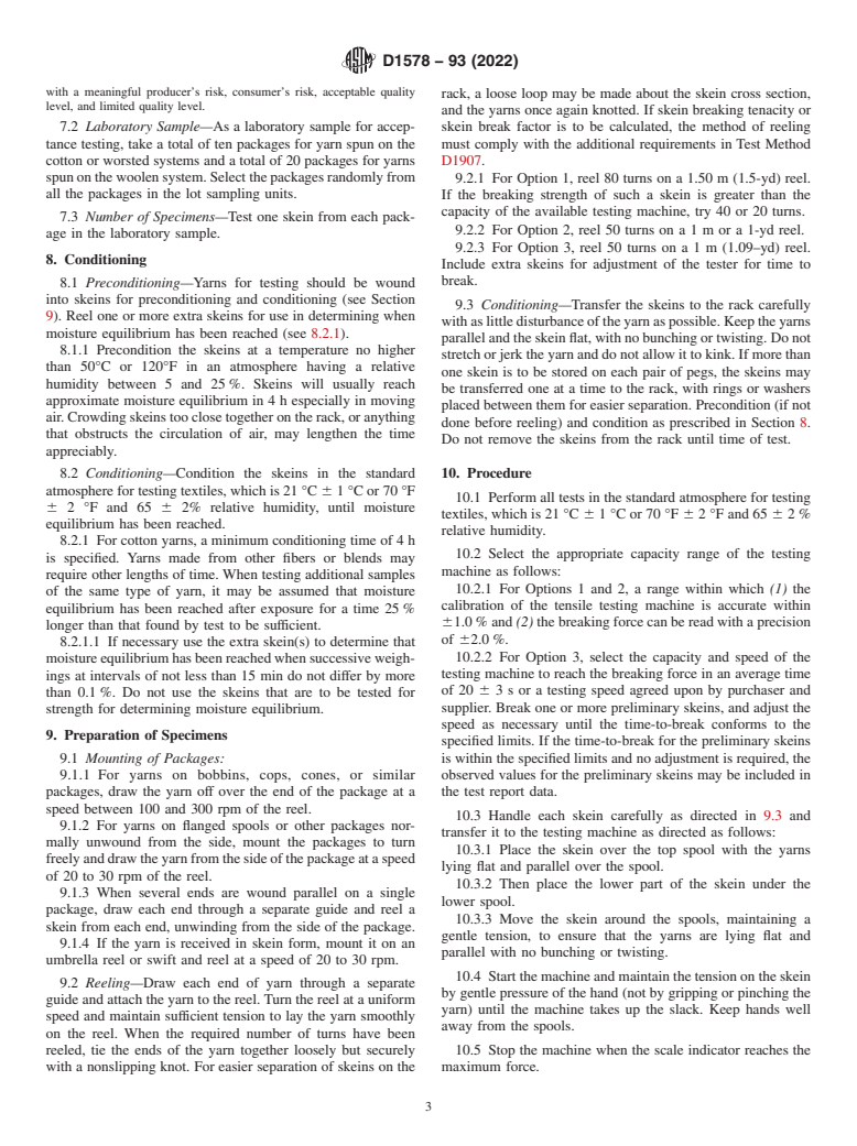 ASTM D1578-93(2022) - Standard Test Method for  Breaking Strength of Yarn in Skein Form