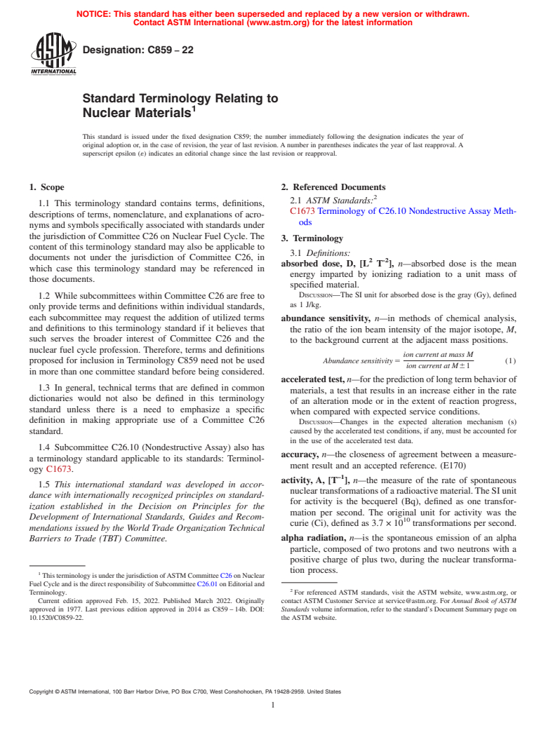 ASTM C859-22 - Standard Terminology Relating to  Nuclear Materials