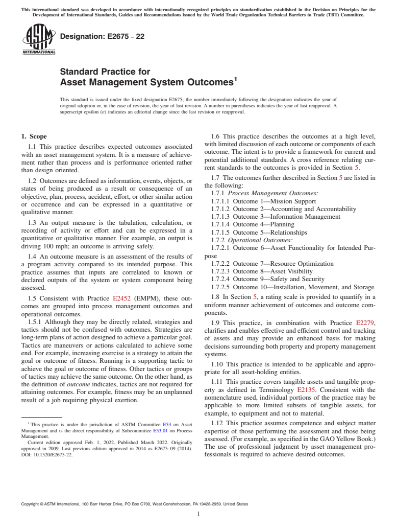 ASTM E2675-22 - Standard Practice for Asset Management System Outcomes