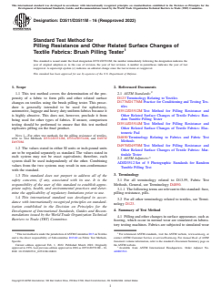 ASTM D3511/D3511M-16(2022) ASTM D3511/D3511M-16(2022) - Standard Test Method for Pilling Resistance and Other Related Surface Changes of Textile Fabrics: Brush Pilling Tester - Page 1 preview