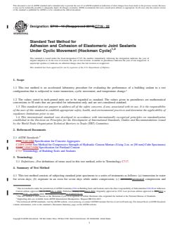 ASTM C719-22 REDLINE ASTM C719-22 - Standard Test Method for Adhesion and Cohesion of Elastomeric Joint Sealants Under Cyclic Movement (Hockman Cycle) - Page 1 preview