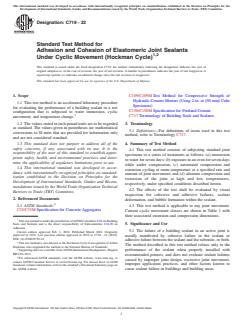 ASTM C719-22 ASTM C719-22 - Standard Test Method for Adhesion and Cohesion of Elastomeric Joint Sealants Under Cyclic Movement (Hockman Cycle) - Page 1 preview