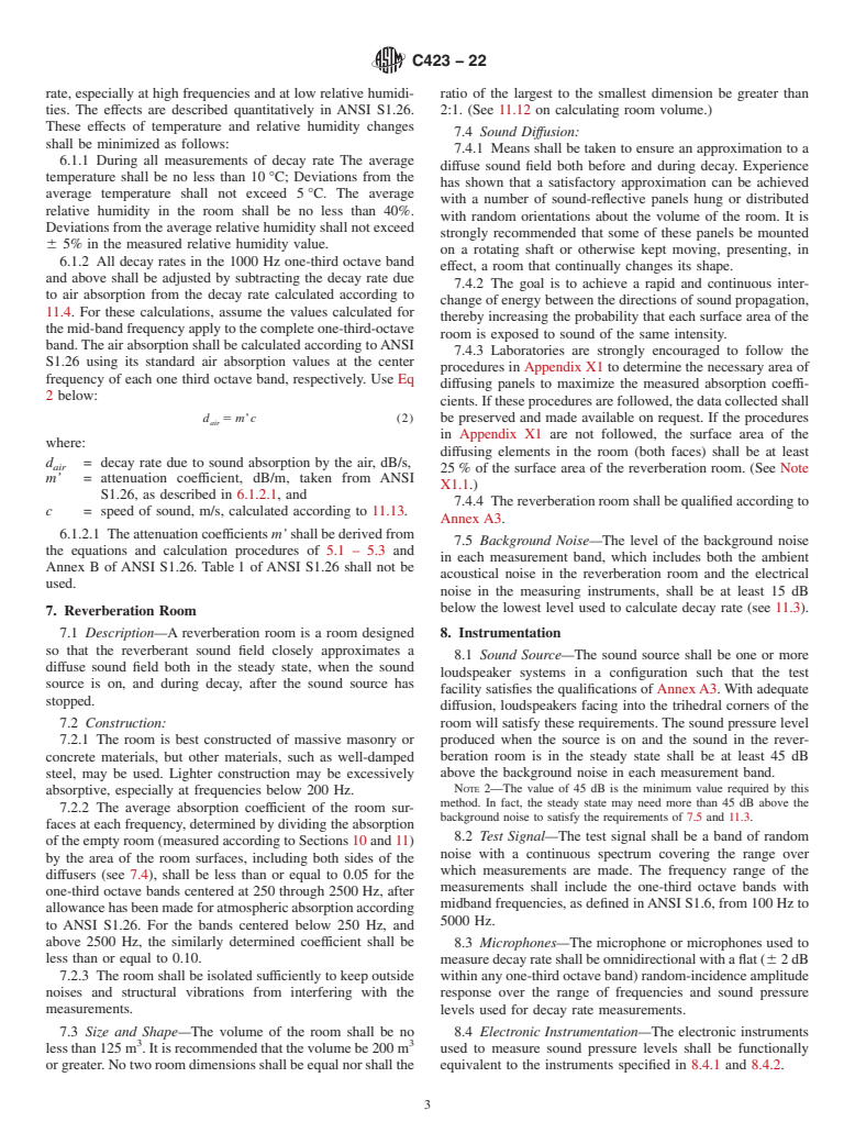 ASTM C423-22 - Standard Test Method for Sound Absorption and Sound Absorption Coefficients by the Reverberation  Room Method