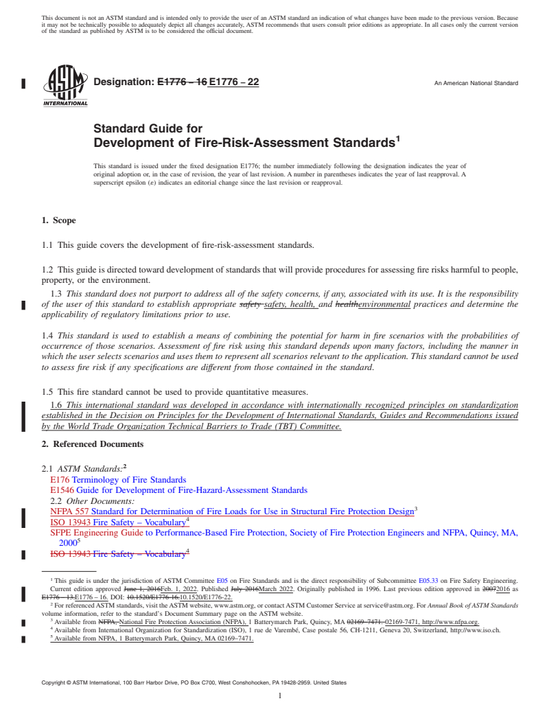 REDLINE ASTM E1776-22 - Standard Guide for  Development of Fire-Risk-Assessment Standards