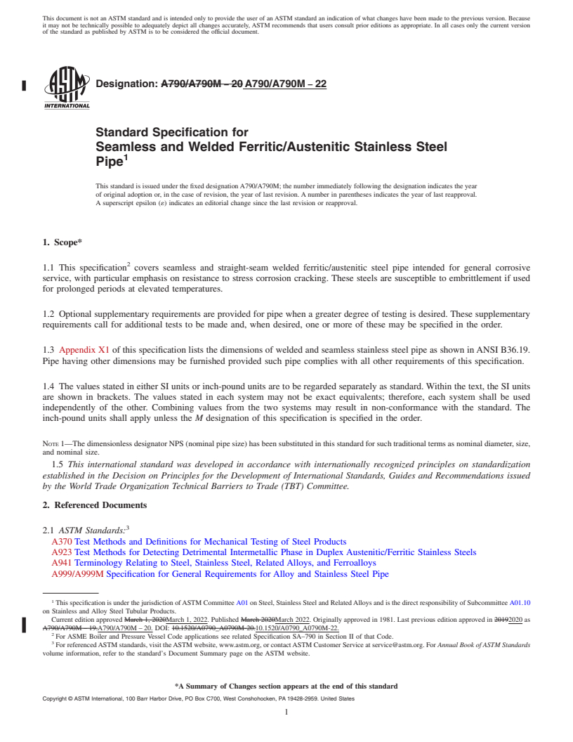 REDLINE ASTM A790/A790M-22 - Standard Specification for  Seamless and Welded Ferritic/Austenitic Stainless Steel Pipe