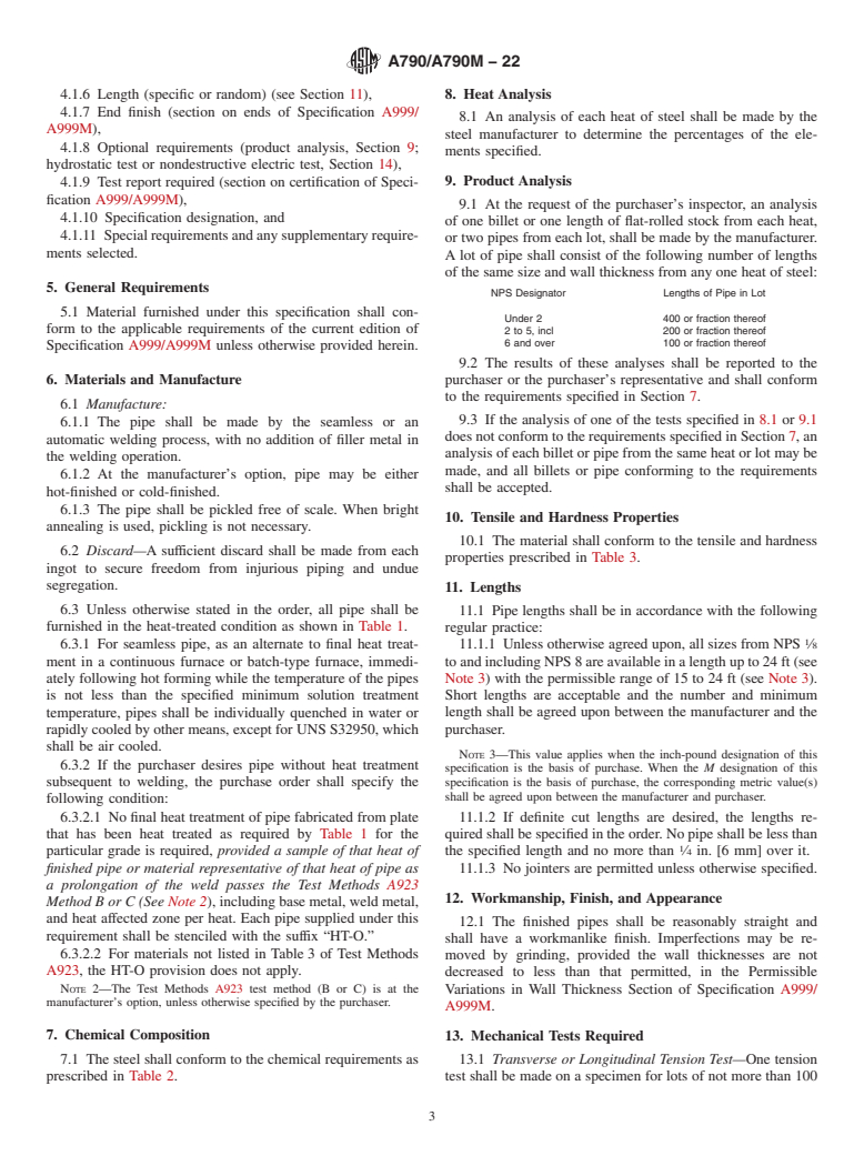 ASTM A790/A790M-22 - Standard Specification for  Seamless and Welded Ferritic/Austenitic Stainless Steel Pipe