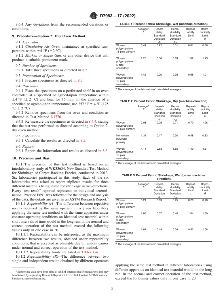 ASTM D7983-17(2022) - Standard Test Method for Shrinkage of Carpet Backing Fabrics