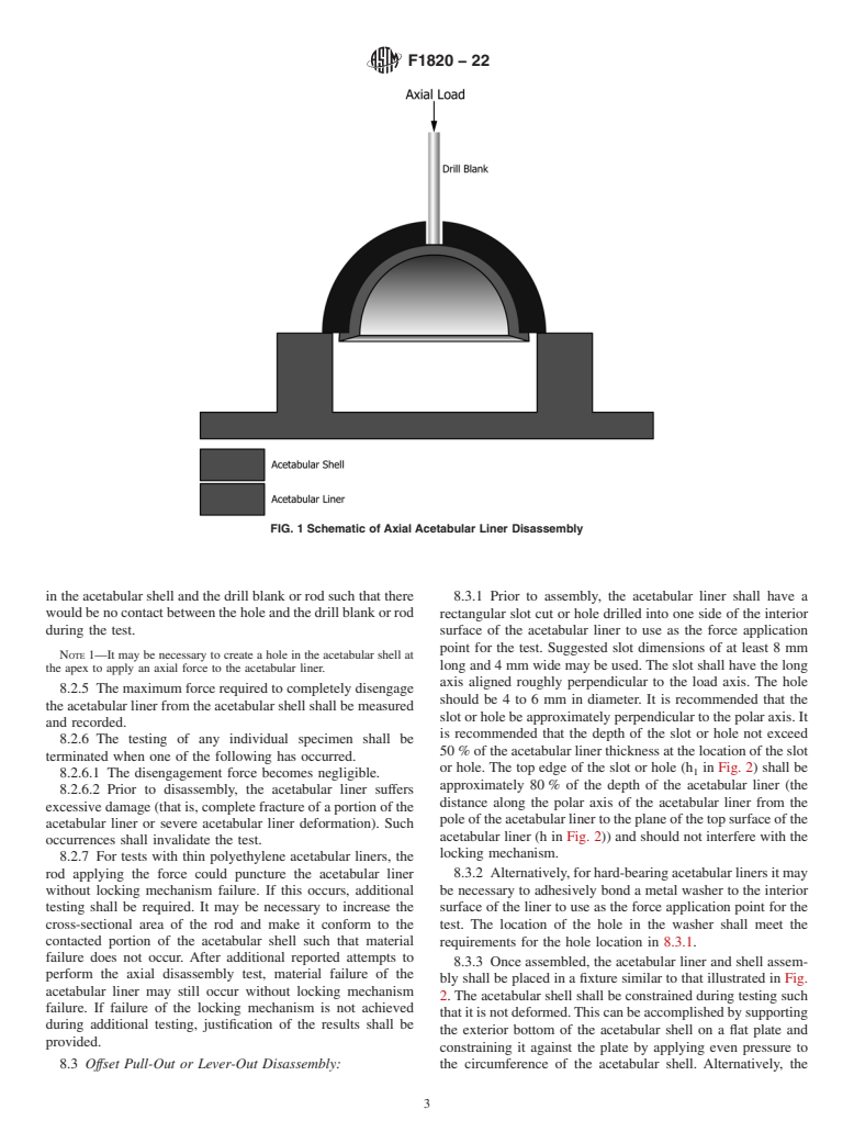 ASTM F1820-22 - Standard Test Method for Determining the Forces for Disassembly of Modular Acetabular  Devices