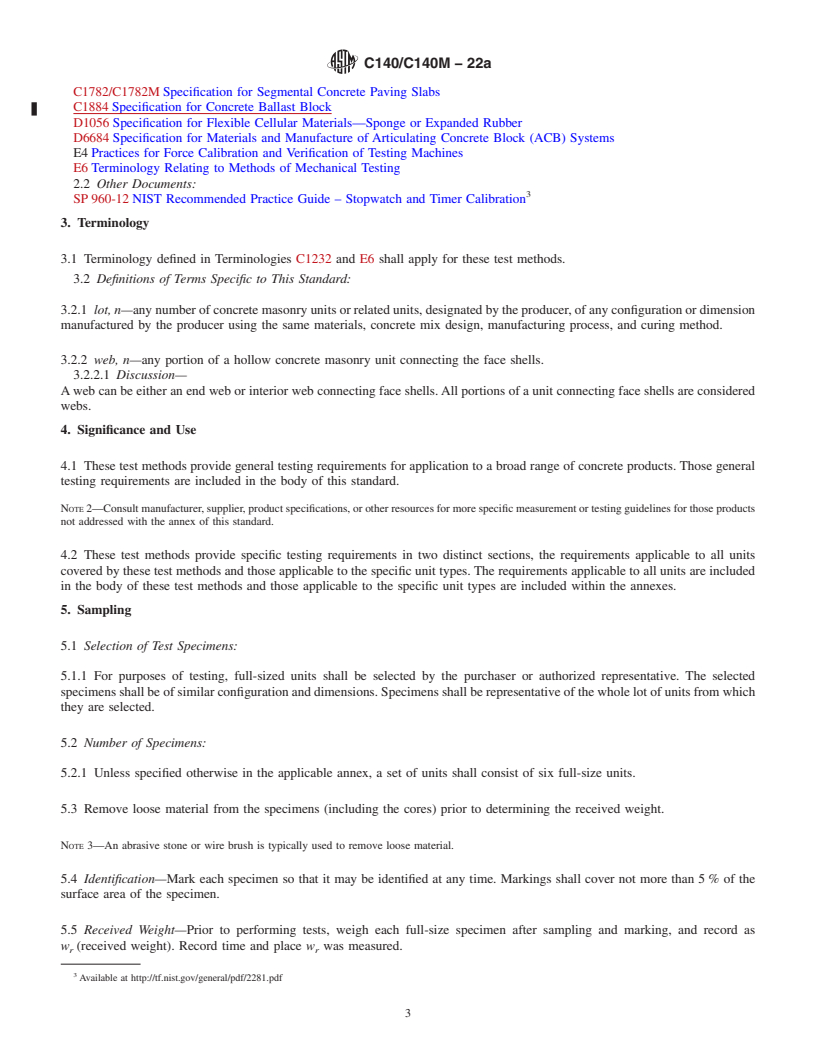 REDLINE ASTM C140/C140M-22a - Standard Test Methods for Sampling and Testing Concrete Masonry Units and Related Units