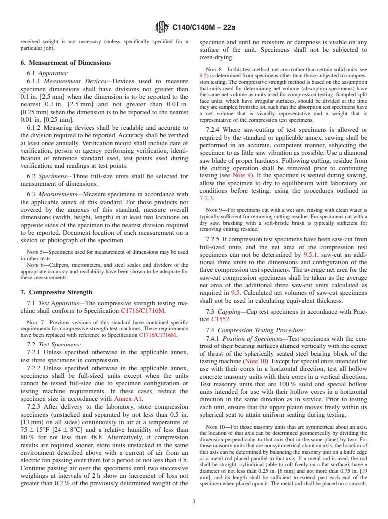 ASTM C140/C140M-22a - Standard Test Methods for Sampling and Testing Concrete Masonry Units and Related Units