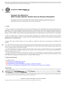 ASTM B922-22 REDLINE ASTM B922-22 - Standard Test Method for Metal Powder Specific Surface Area by Physical Adsorption - Page 1 preview
