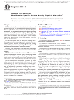 ASTM B922-22 ASTM B922-22 - Standard Test Method for Metal Powder Specific Surface Area by Physical Adsorption - Page 1 preview