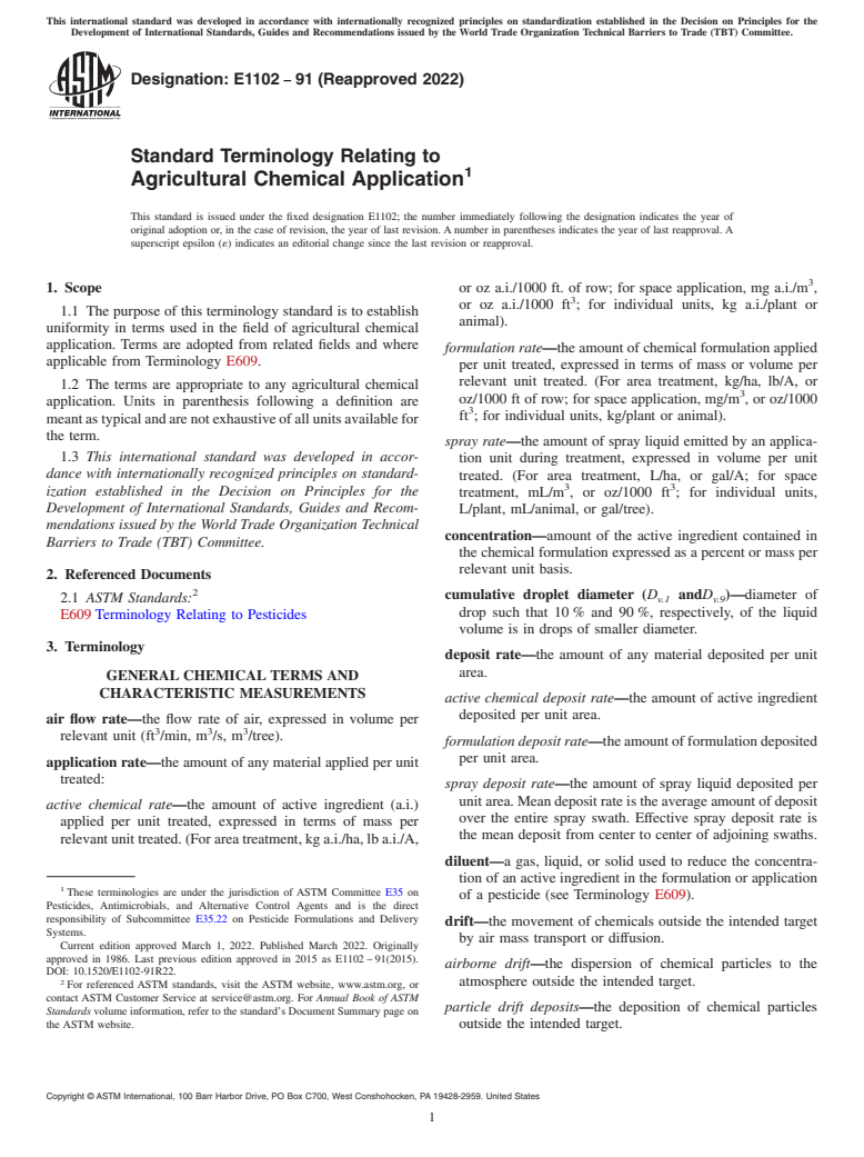 ASTM E1102-91(2022) - Standard Terminology Relating to Agricultural Chemical Application