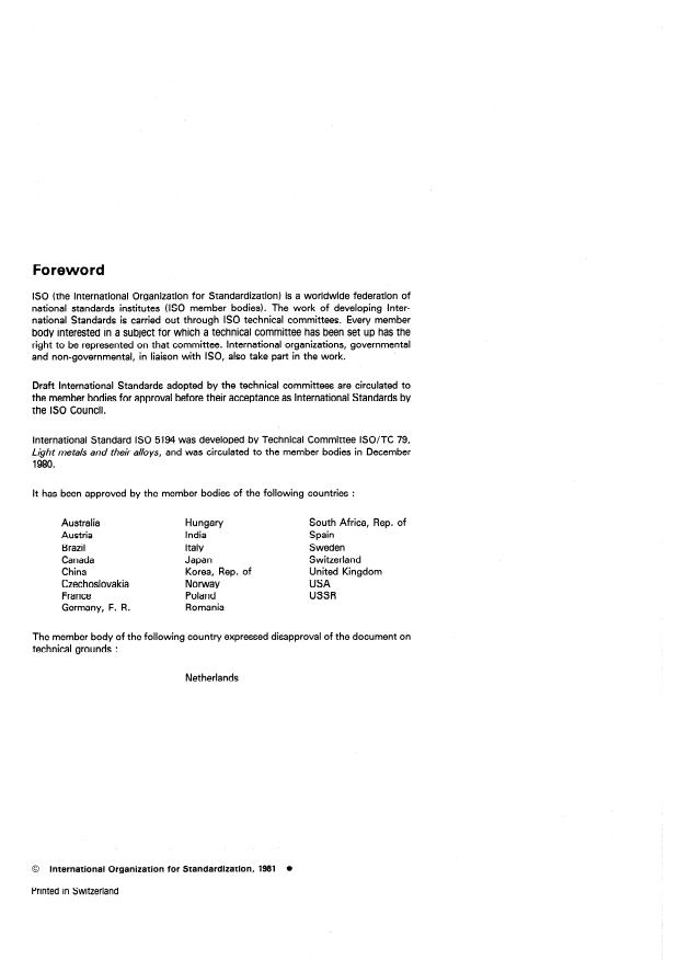 ISO 5194:1981 ISO 5194:1981 - Aluminium and aluminium alloys -- Determination of zinc content -- Flame atomic absorption spectrometric method - Page 2 preview
