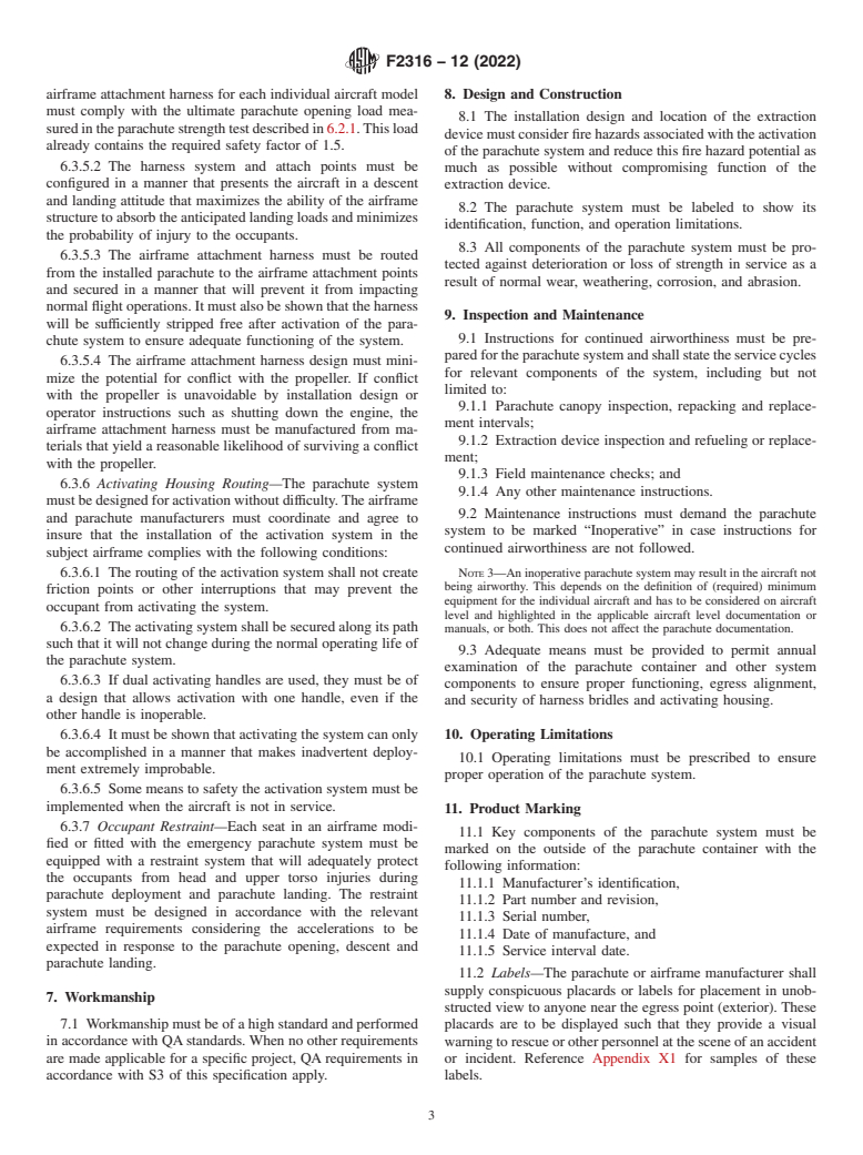 ASTM F2316-12(2022) - Standard Specification for Airframe Emergency Parachutes