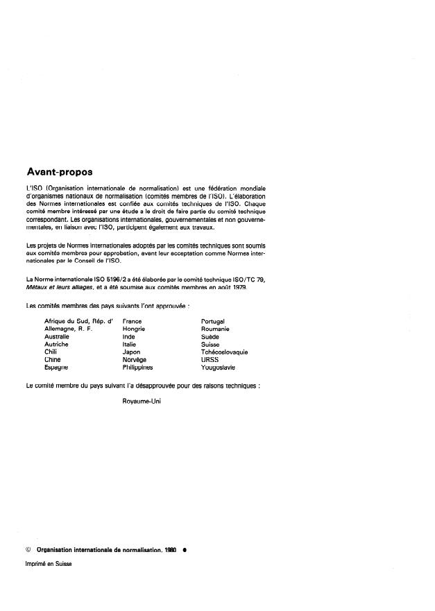 ISO 5196-2:1980 ISO 5196-2:1980 - Alliages de magnésium -- Dosage du thorium - Page 2 preview