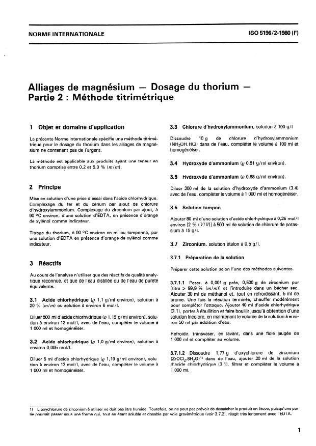 ISO 5196-2:1980 - Alliages de magnésium -- Dosage du thorium