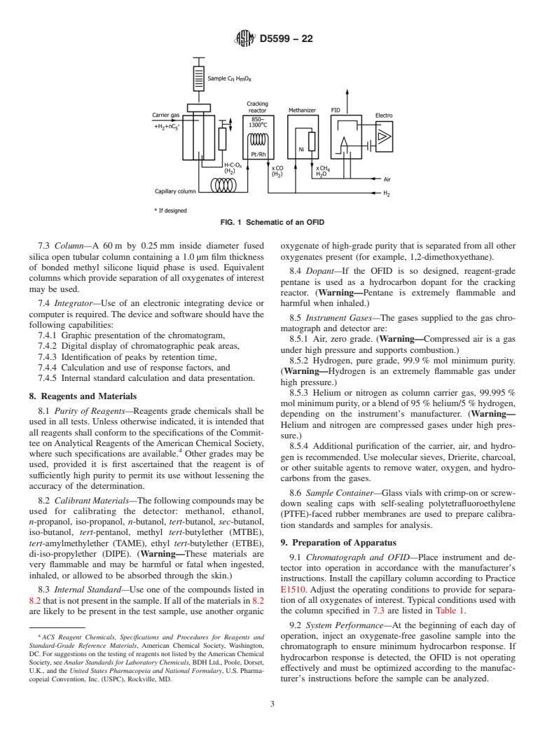 ASTM D5599-22 - Standard Test Method for  Determination of Oxygenates in Gasoline by Gas Chromatography   and Oxygen Selective Flame Ionization Detection