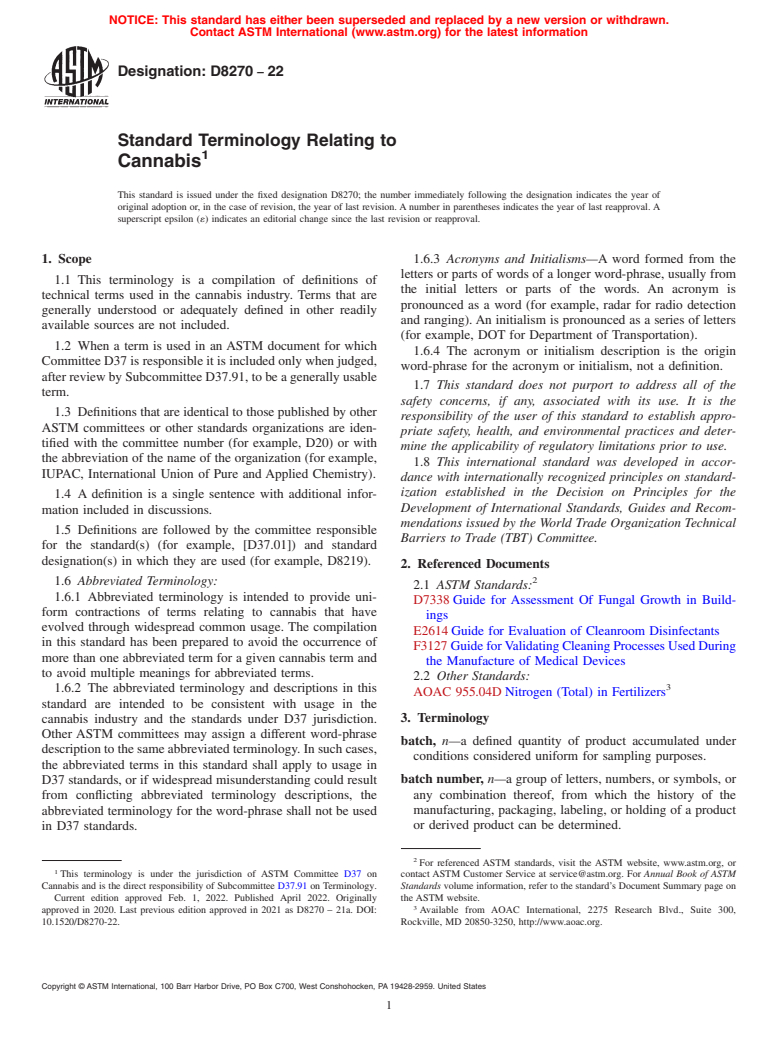 ASTM D8270-22 - Standard Terminology Relating to Cannabis
