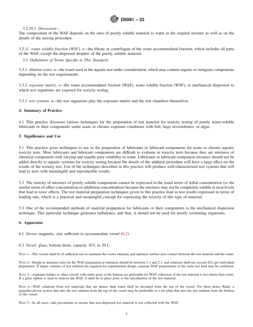 REDLINE ASTM D6081-22 - Standard Practice for  Aquatic Toxicity Testing of Lubricants: Sample Preparation  and Results Interpretation