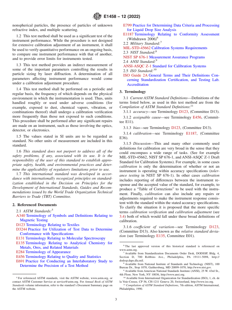 ASTM E1458-12(2022) - Standard Test Method for  Calibration Verification of Laser Diffraction Particle Sizing  Instruments Using Photomask Reticles