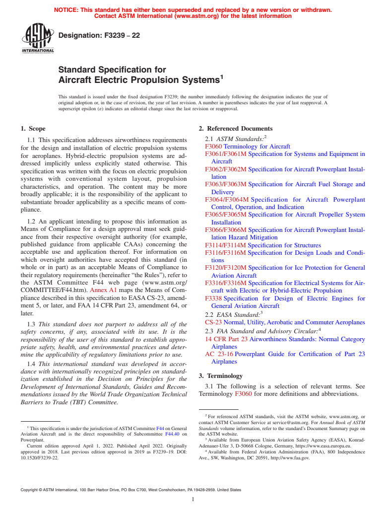 ASTM F3239-22 - Standard Specification for Aircraft Electric Propulsion Systems