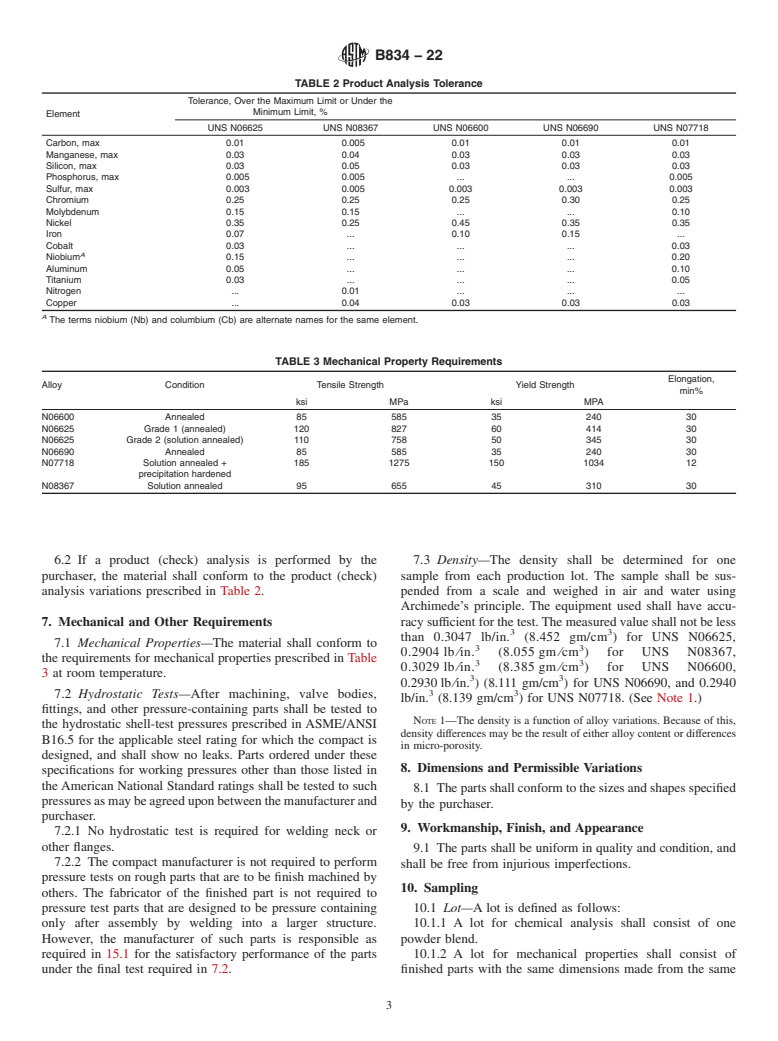 ASTM B834-22 - Standard Specification for Pressure Consolidated Powder Nickel Alloy Pipe Flanges, Fittings,  Valves, and Parts