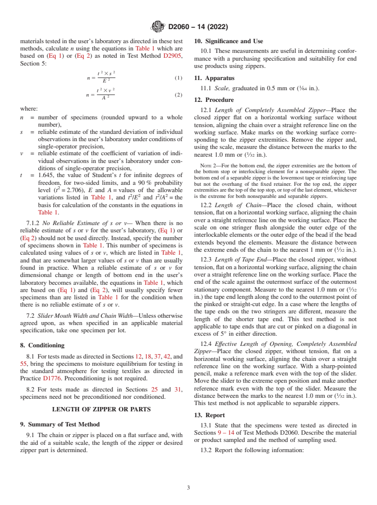 ASTM D2060-14(2022) - Standard Test Methods for  Measuring Zipper Dimensions