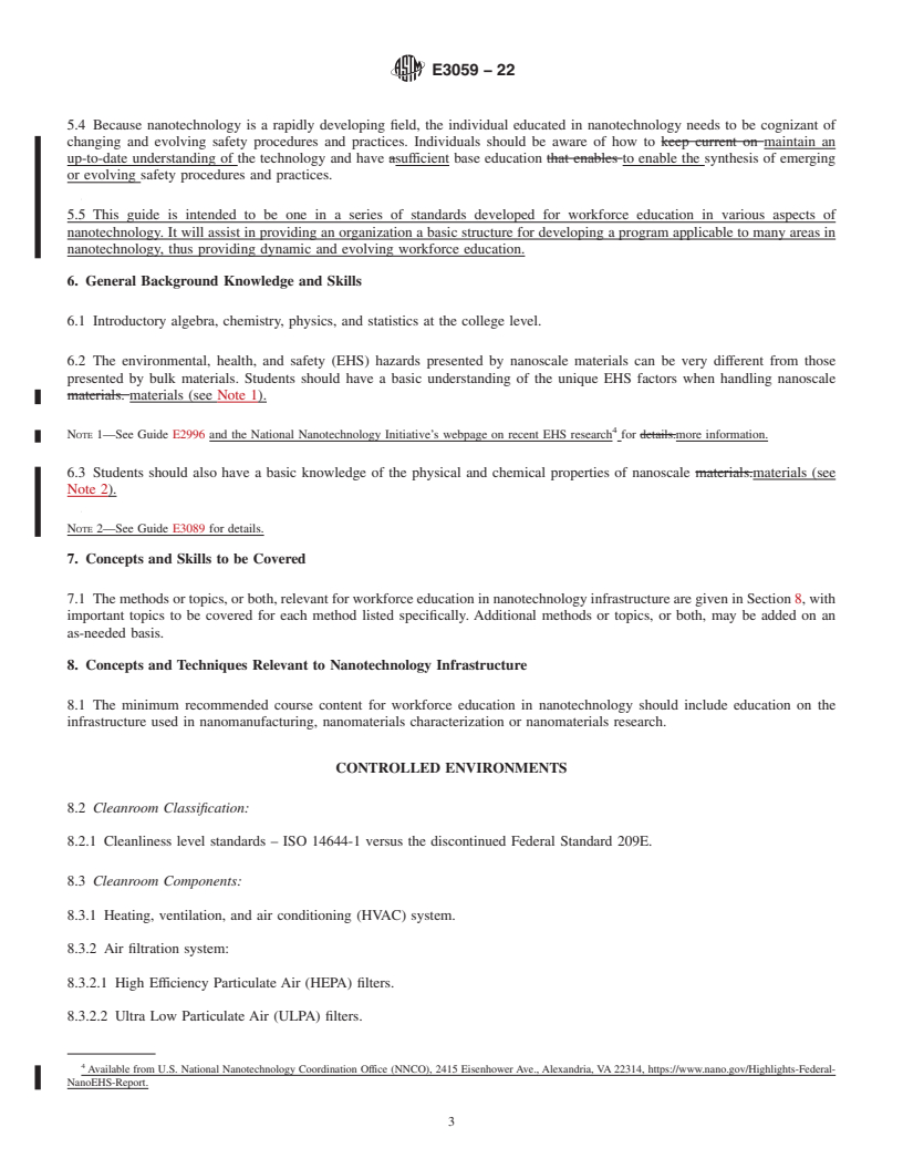 REDLINE ASTM E3059-22 - Standard Guide for Workforce Education in Nanotechnology Infrastructure