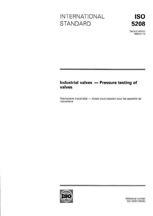ISO 5208:1993 - Industrial valves -- Pressure testing of valves
