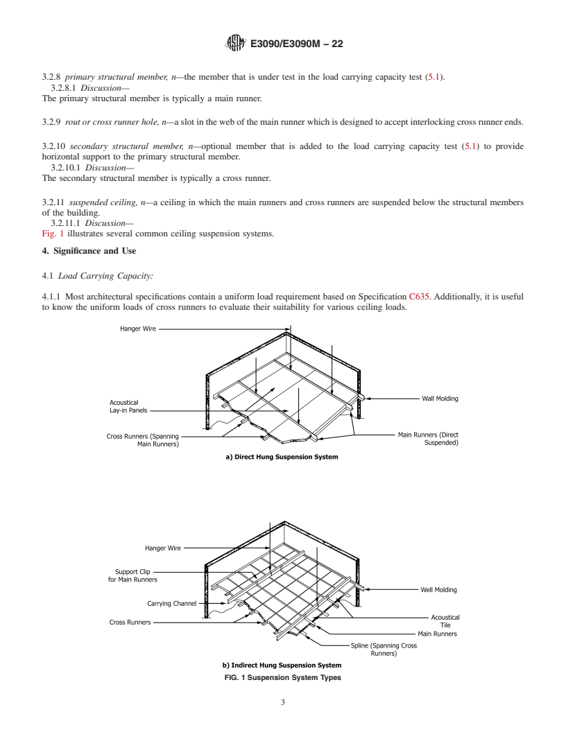 REDLINE ASTM E3090/E3090M-22 - Standard Test Methods for Strength Properties of Metal Ceiling Suspension Systems