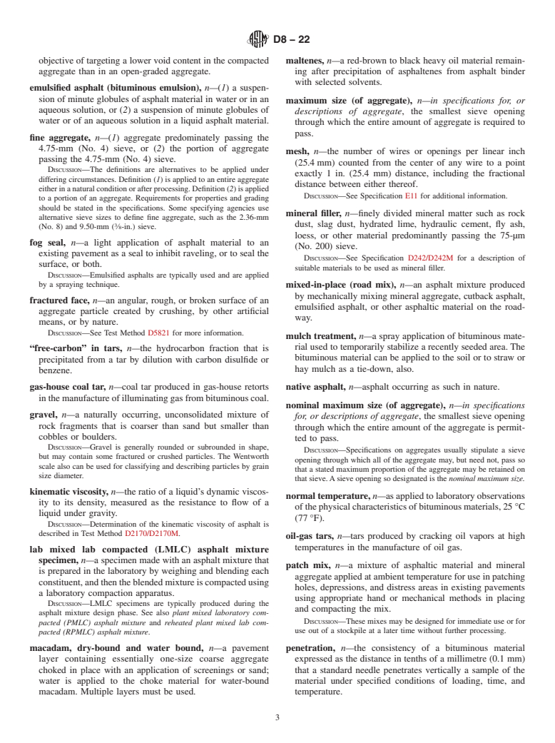 ASTM D8-22 - Standard Terminology Relating to Materials for Roads and Pavements