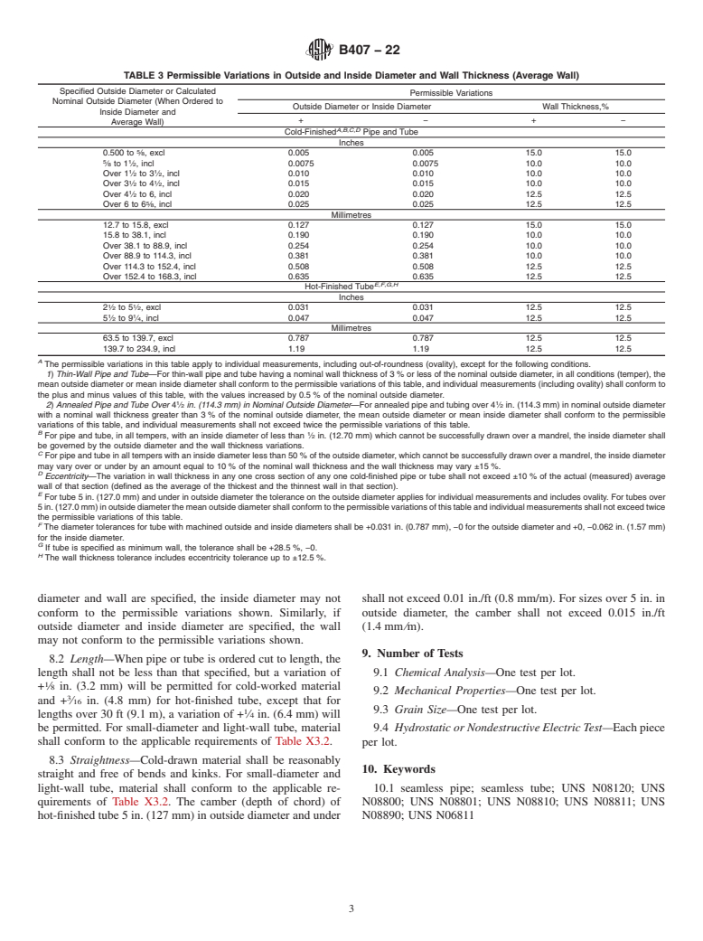 ASTM B407-22 - Standard Specification for Nickel-Iron-Chromium Alloy Seamless Pipe and Tube