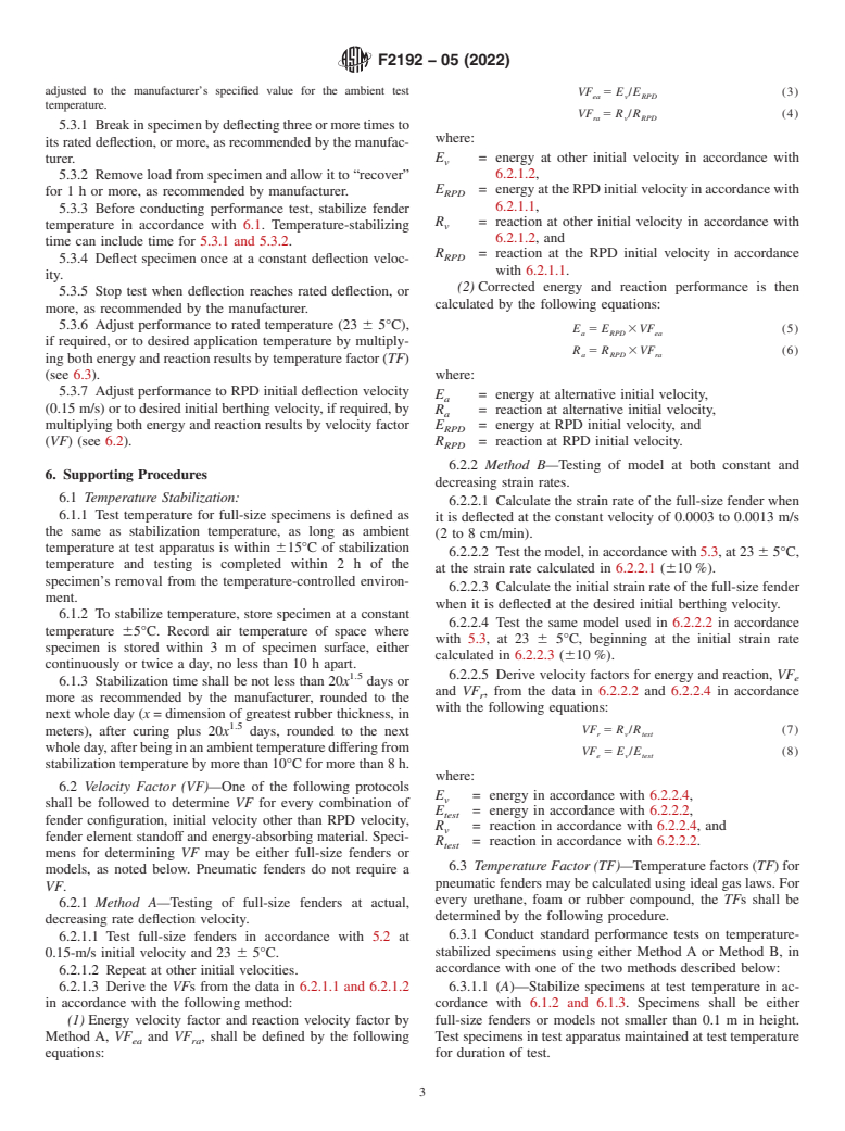 ASTM F2192-05(2022) - Standard Test Method for  Determining and Reporting the Berthing Energy and Reaction  of Marine Fenders