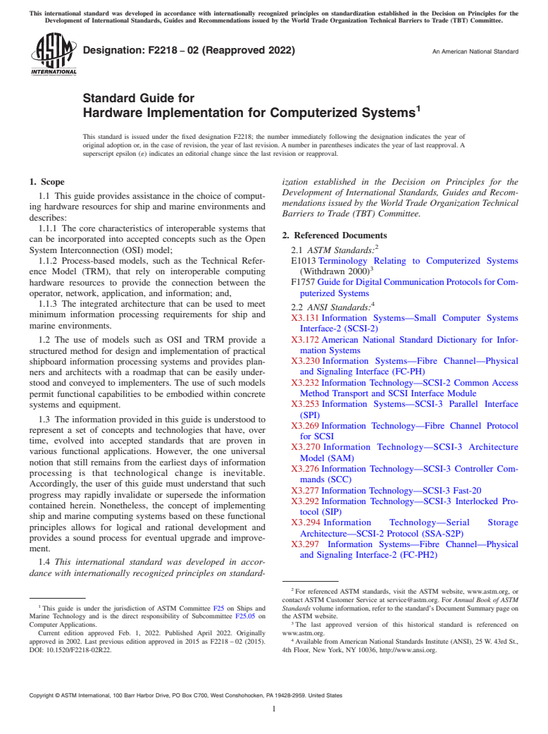 ASTM F2218-02(2022) - Standard Guide for  Hardware Implementation for Computerized Systems