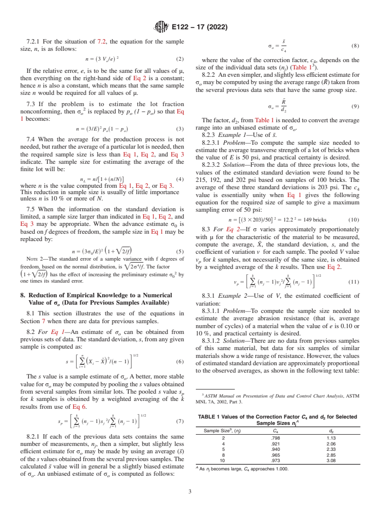 ASTM E122-17(2022) - Standard Practice for  Calculating Sample Size to Estimate, With Specified Precision,  the Average for a Characteristic of a Lot or Process